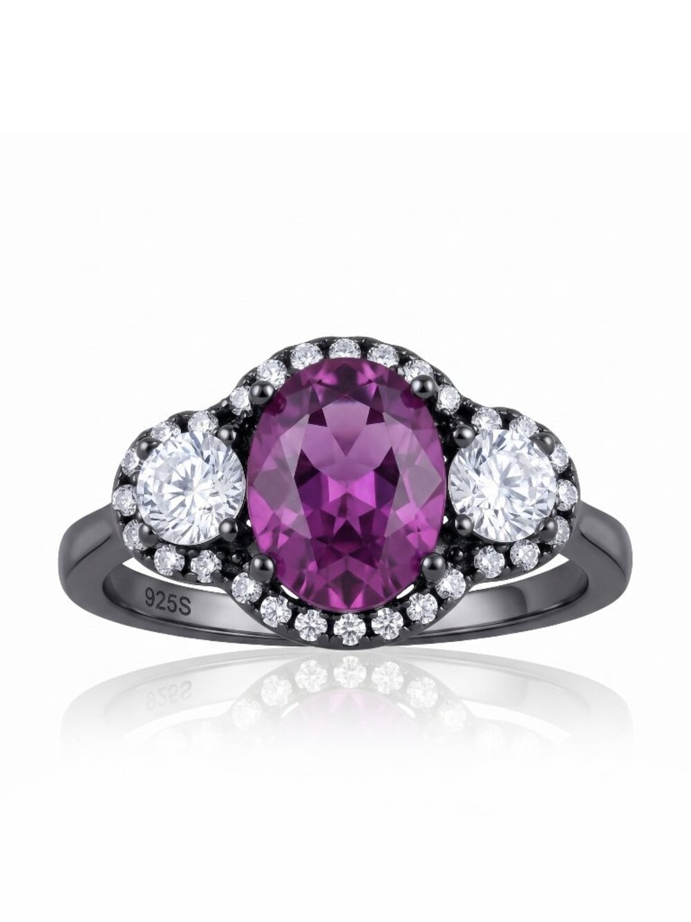 Charmed Aroma Black Gold ring with Purple Gemstone, size 6, 925 Sterling Silver